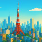 上空からの東京のイラスト