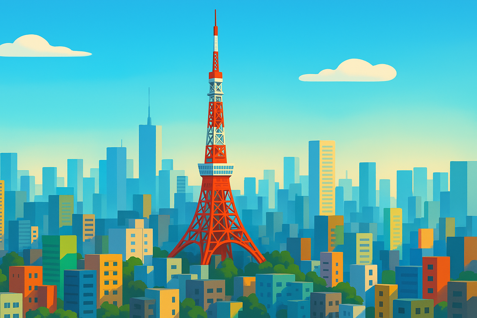 上空からの東京のイラスト