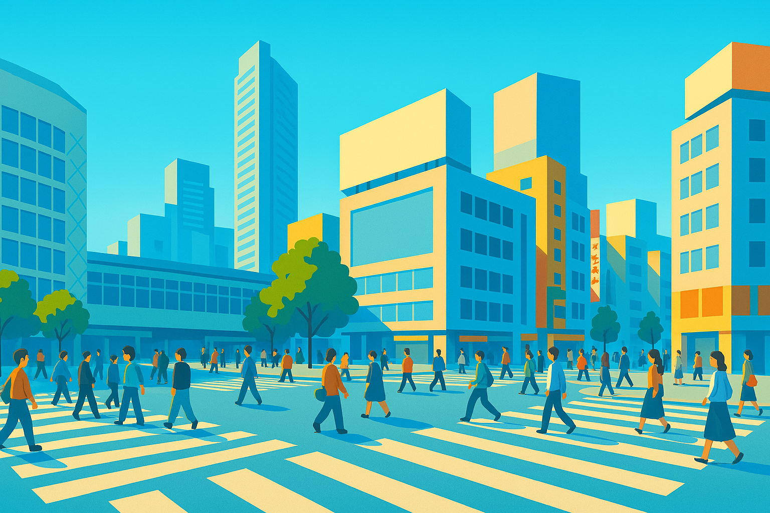 渋谷のスクランブル交差点のイラスト